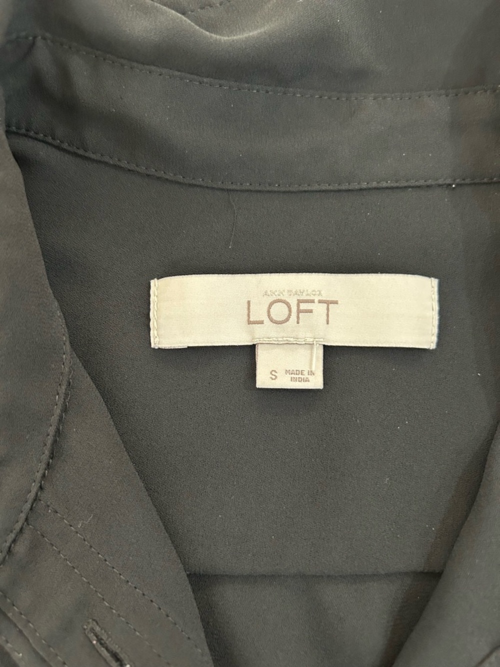LOFT Black Button-Down Shirt with Chest Pockets - Picture 2 of 7